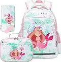 Cinlegar Zaino per la scuola Zaino per bambini Set di zaini per la scuola con borsa per il pranzo e astuccio per la scuola materna leggera Bookbag elementare (Sirena Verde)