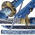 Eroton 1045/1060/1095 high Carbon Cold Steel Heat Tempered Full Handmade Hand Forged Japanese Real Authentic Samurai Katana Sword,Full Tang,Practical,Blue,2.7lb……