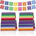 Dreamtop Camino de Mesa Mexicano de 14 x 84 Pulgadas, Manta de Serape Mexicana de algodón con Flecos Coloridos Corredores de Mesa con 8 Colores, 16 pancartas de Picado para Fiestas mexicanas, Bodas