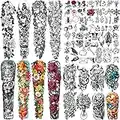 46 hojas de tatuajes temporales de brazo completo a prueba de agua extra grandes para hombres y mujeres, lirio rosa peonía flor mano pierna cuerpo 3D etiqueta engomada del tatuaje de larga duración