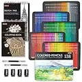 138 Crayons de Couleur Professionnels, Shuttle Art Set de Crayons de Couleurs avec 4 Taille-Crayon,1 Livre de Coloriage,1 Bloc de Croquis,2 Rallonges, Couleurs Numérotées, Idéal pour Adultes,Coloriage