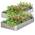 Mr IRONSTONE 2 pcs 4x8x1ft Galvanized Metal Raised Garden Bed for Vegetables, Outdoor Garden Raised Planter Box for Backyard Flowers Herbs Fruits, Planter Raised Beds with Gardening Gloves