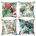 Cushion Covers 45 x 45 cm，Set of 4 pillow cover Cotton and Linen Pillow case Cushion Covers for Sofa garden bed couch cushions(Flower-7)