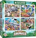 MasterPieces Puzzle Set - 4-Pack 100 Piece Jigsaw Puzzle for Kids - World of Animals 4-Pack - 8"x10"