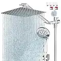 COSYLAND 10" Rainfall Stainless Steel Fixed Shower Head/Handheld Showerheads Combo 9 Settings with Extension Arm, Height/Angle Adjustable, High Pressure Anti-Leak with 79" Hose, Chrome