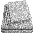 Sweet Home Collection 6 Piece Bed Sheets 1500 Thread Count Fine Microfiber Deep Pocket Set-Extra Pillow Cases, Value, Queen, Paisley Gray