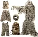 Ghillie Suit, 3D Camouflage Hunting Apparel Including Jacket, Pants, Hood, Carry Bag, Camo Hunting Clothes for Men, Hunters, Military, Sniper Airsoft, Paintball (Ghillie Suit for Kids, Dry Grass)