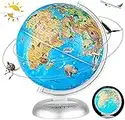 Fun Lites 20Cm LED Illuminated Animal World Globe Educational Political Map Swivel Rotating Animal Earth Globe Cable Free Night Light Lamp Globe for Kids Learning Children for School, Home, Office