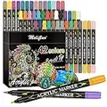 Melifluo Acrylic Paint Pens,42 Colours Dual Tip Brush Paint Marker Pens for Rock Painting, Stone, Ceramic, Glass, Wood, Fabric, Canvas, Porcelain