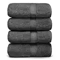 Ariv Towels 4-Piece Large Premium Bamboo Cotton Bath Towels Set - Suitable for Sensitive Skin & Daily Use - Soft, Quick Drying & Highly Absorbent Towels for Bathroom, Gym, Hotel & Spa - 30" X 52"-Grey