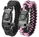 Paracord Bracelet K2-Peak – Survival Bracelets with Embedded Compass Whistle EDC Hiking Gear- Camping Gear Survival Gear Emergency Kit (Black / Pink 7.5" for Kids)