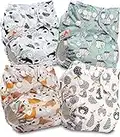 Littles and Bloomz Baby Reusable Pocket Nappy Cloth Diaper, Standard Popper, 4 Nappies, FLP2-0406