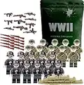 WW2 Toy Soldier Figures American vs German Army Battle Playset (50 pcs) - World War 2 Building Block Toy Military Set US and German Armies, Weapons, Sand Bags, Green and Gray