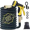 Expandable Garden Hose,25ft Water Hose Flexible Garden Hose with Triple Latex Core,10 Function Water Spray Nozzle,3/4" Solid Brass Fittings,Retractable Fabric,Leakproof No-Kink Expanding Hose