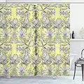 ABAKUHAUS Gris y Amarillo Cortina de Baño, Remolino Floral, Material Resistente al Agua Durable Estampa Digital, 175 x 200 cm, En Blanco y Negro