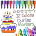 Ohuhu Self-outline Metallic Markers, 12 Colors Double Line Outline Marker for Journaling Gift Card Writing Making Coloring Sketching, Metallic Art Marker Pens for Kids Make Wedding Invitation Card