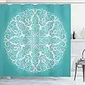 ABAKUHAUS Turquoise Rideau de Douche, Les Courbes Florales Symétrique, Tissu Ensemble de Décor de Salle de Bain avec Crochets, 175 cm x 200 cm, Blanc