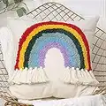 Throw Pillow Covers 18X18, Boho Rainbow Pillow Covers with Tassels, Woven Tufted Colorful Pillow Covers for Sofa Chair Living Room Bedroom（No Pillow Insert, 1Pcs）