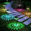 HULPPRE Solar Pathway Lights with Sunflower Pattern, 4Pack Brighter Color Changing or Warm White Lawn Solar Lights Outdoor,IP67 Waterproof Solar Path Lights for Plant Garden Walkway Yard Landscape