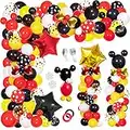 JULLIZ 142pcs Mickey Mouse Balloons Garland Kit, Foil Confetti Black Red Yellow White for Cartoon Mickey Theme Birthday Shower Decorations