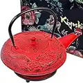 Cast Iron Teapot Large Capacity 40Oz - 1200ml with Trivet and Loose Leaf Tea Infuser, Cast Iron Tea Kettle Stovetop Safe. Tetsubin Coated with Enamel Interior - Dragon Teapot Red