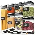 Chef's Path Airtight Food Storage Containers Set - 7 PC - Pantry Organization and Storage 100% Airtight, BPA Free Clear Plastic, Kitchen Canisters for Flour, Sugar and Cereal, Labels & Marker (Black)