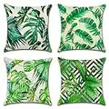 Artscope Extérieur Housse de Coussin, Lot de 4 Imperméable Plante Tropicale Verte Motif Canapé Taie d'oreiller pour Patio Jardin Salon Chambre Décoration, 45x45cm -C