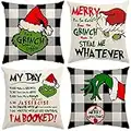 Christmas Pillow Covers 18x18 inch Set of 4 for Christmas Decorations Winter Xmas Farmhouse Pillow case, Merry Grinchmas Throw Pillow Covers Cotton Linen Pillow Case Grinch Holiday Decor for Home