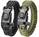 Paracord Bracelet K2-Peak – Survival Bracelets with Embedded Compass Whistle EDC Hiking Gear- Camping Gear Survival Gear Emergency Kit (Black / Green 9")