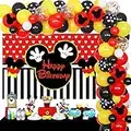 Suministros temáticos de fiesta de cumpleaños de Mickey, kit de guirnalda de globos negros con fondo de Mickey para niños 1º 2º 6 meses decoración de cumpleaños