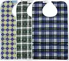 3 Pack Adult Bibs with Crumb Catcher - Waterproof and Reusable Clothing Protectors for Elderly Men and Women, Checkered, 3 Count (Pack of 1)