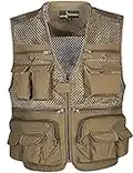 Flygo Mens Summer Outdoor Work Safari Fishing Travel Photo Vest with Pockets (X-Large, Khaki-mesh)