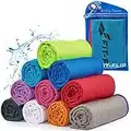 Cooling Towel für Sport & Fitness, Mikrofaser Handtuch/Kühltuch als kühlendes Handtuch für Laufen, Trekking, Reise & Yoga, Airflip Cooling Towel, Farbe: blau-roter Rand, Größe: 100x30cm