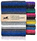 El Paso Designs Genuine Mexican Falsa Blanket - Yoga Studio Blanket, Colorful, Soft Woven Serape Imported from Mexico (Blue)