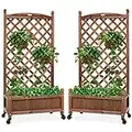 Best Choice Products Set of 2 48in Wood Planter Box & Diamond Lattice Trellis, Mobile Outdoor Raised Garden Bed for Climbing Plants w/Drainage Holes, Optional Wheels - Walnut