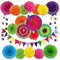 Zerodeco Decorazione di Festa, 21 Pezzi Multicolore Ventilatori di Carta, Pompons, Bandierine Triangolare, Ghirlande per Decorazione della Festa Nuziale Nozze Nidi Tatuaggi Nuziale Doccia Decorazione