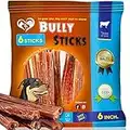 Bully Sticks 6" For Large & Medium Small Dogs or Pappies | Best Healthy Chews Treats with High Protein - 100% Beef | Promotes Dental Health & Highly Digestible | Natural Odor No Artificial Preservatives | Long Lasting for Aggressive Chewers