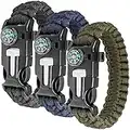 Paracord braccialetto set contiene 3 per la sopravvivenza all'aperto, maxin 9 pollici Survival Kit completo con bussola incorporata, Starter di fuoco, emergenza coltello & Whistle.