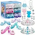 KIDCHEER Prinzessin Schuhe Mädchen, 4 Paar ELSA Schuhe Mädchen mit Absatz, Krone Tiara, Handschuhe, Halskette, Geldbörse, Ohrringe, Prinzessin Spielzeug für 3 4 5 6 jährige Mädchen, Mehrfarbig