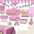 ANJUN Set von 140 Stück Shark Party Supplies Set,Shark Geburtstag Dekoration,Shark Party Dekoration, Kinder Karneval Party Supplies Dekoration (Rosa)