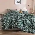 mixinni Garden Style Floral Duvet Cover Queen Size Soft Cotton White Flower on Green Duvet Cover Reversible Bedding Set with Zipper Ties for Her and Him-Easy Care, Soft and Durable Queen Size