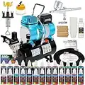 Master Airbrush Cool Runner II Dual Fan Air Tank Compressor System Deluxe Kit with Gravity Feed Airbrush, 24 Color Acrylic Paint Artist Set, Hose, Holder, Cleaning Pot, Mixing Cups Sticks How-To Guide