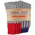 Hot Feet Outdoor 8-Pack Thermal Socks for Men, Thick Warm Socks for Extreme Cold Weather With Reinforced Heel and Toe Hiking Skiing Camping Hunting Crew Socks, Men’s Winter Socks for Shoe Sizes 6–12.5, Gray/Red/Navy, One Size