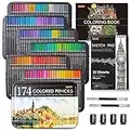 174 Colors Professional Colored Pencils, Shuttle Art Soft Core Coloring Pencils Set with 1 Coloring Book,1 Sketch Pad, 4 Sharpener, 2 Pencil Extender, Perfect for Artists Kids Adults Coloring, Drawing