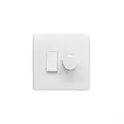 Lieber Silk White Dimmer and Rocker Wall Light Switch Combo (2 gang, 2 Way Switch & Trailing Dimmer) suitable for LED, Incandescent and Halogen Bulbs | Soft-Start and Flicker Free Technology