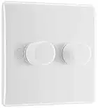 BG Electrical 882-01 Double Round Push Button Intelligent Dimmer Light Switch, White Moulded, Round Edge, 2-Way, 8.6 cm*4.5 cm*8.6 cm