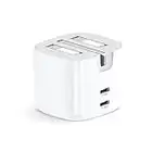 UGREEN 40W Foldable Dual USB C Charger 20W PD Fast Type C Plug Compatible with iPhone 14/14 Pro/14 Pro Max/13/12/SE 3, iPad Mini 6, iPad Air 5, Galaxy S23/S22, Pixel 7/6, etc