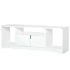 HOMCOM Meuble TV Banc TV Design Contemporain - 3 niches, Placard Double Porte - dim. 120L x 30l x 41H cm - Panneaux Particules Blanc