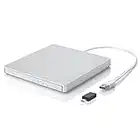 ROOFULL External CD/DVD Drive for Mac, USB 3.0 Premium CD DVD ROM +/-RW Disc Player Burner Reader Writer Rewriter Optical Drive Portable for Apple Mac MacBook Pro/Air, Windows 11/10 Laptop PC, Silver