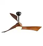 ReLa Mall 52 Inch Modern Ceiling Fans with Lights Remote Control, Bedroom Living Room Kitchen, Reversible, Energy Saving, Quiet, Midcentury Minimalist 3 Wood Blades Ceiling Fan Chandelier